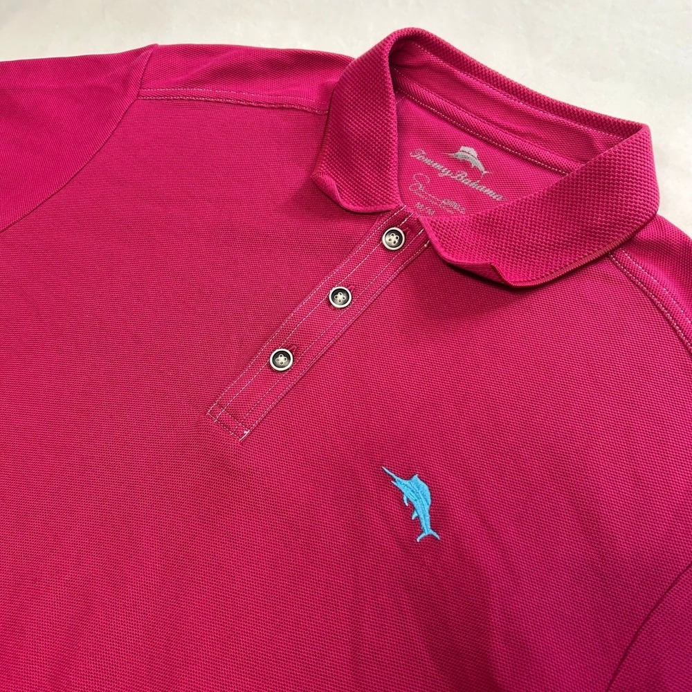Tommy Bahama Mens Emfielder Polo Shirt Magenta Pink Supima Cotton Marlin Logo M